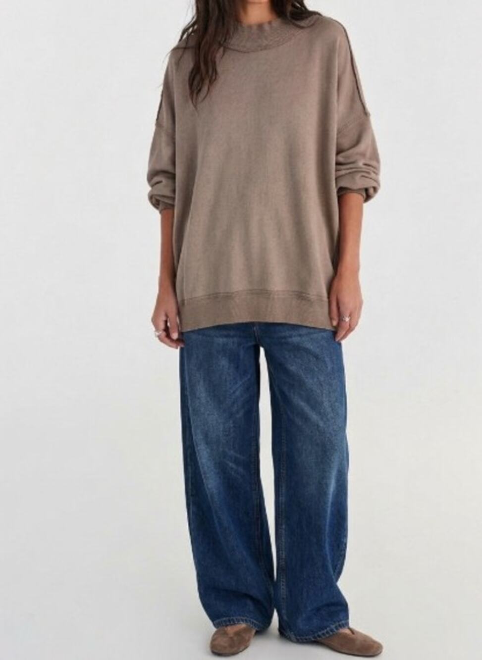 Free People We the Free Palm Springs Mockneck Pullover, Khaki, Size L